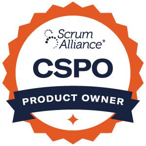 Certified Scrum Product Owner course badge.