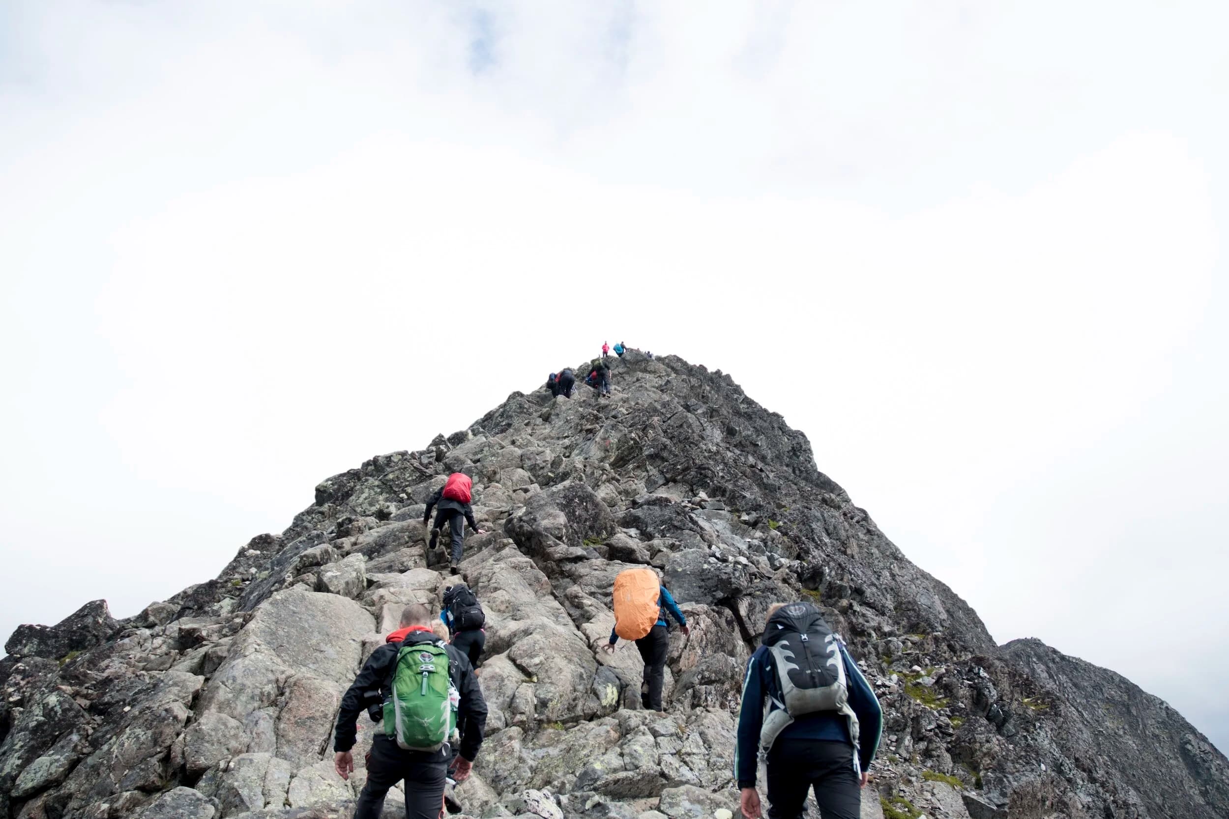 A team climbing a mountain together as a metaphor of the heights a high-performing team can reach.
